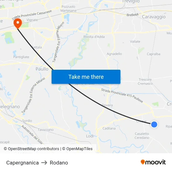 Capergnanica to Rodano map