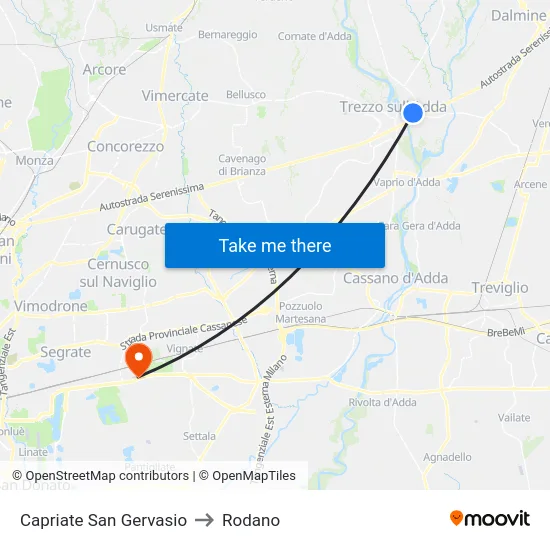 Capriate San Gervasio to Rodano map