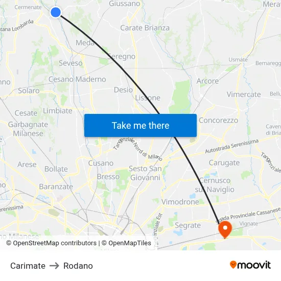 Carimate to Rodano map