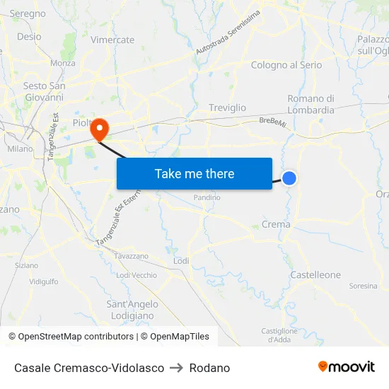Casale Cremasco-Vidolasco to Rodano map