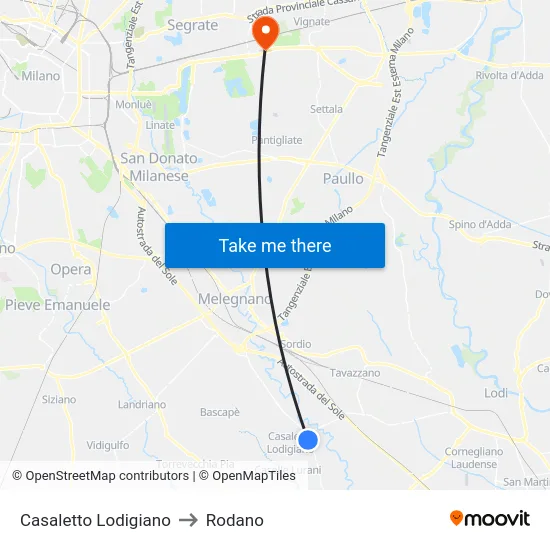 Casaletto Lodigiano to Rodano map