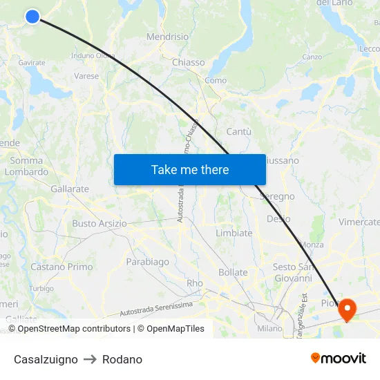 Casalzuigno to Rodano map
