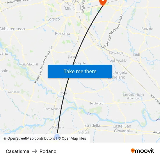 Casatisma to Rodano map
