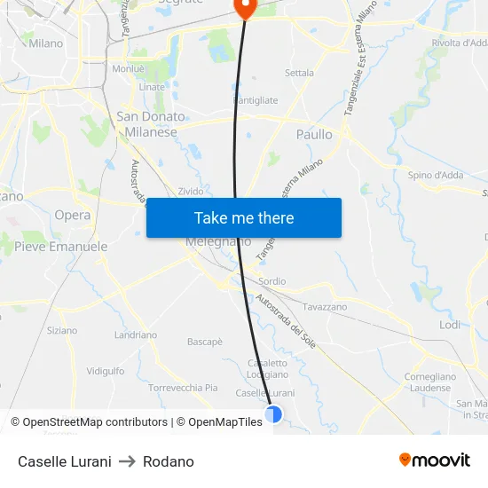 Caselle Lurani to Rodano map