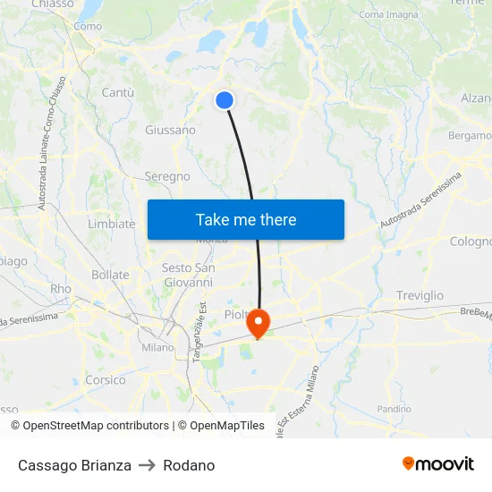 Cassago Brianza to Rodano map