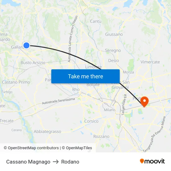 Cassano Magnago to Rodano map