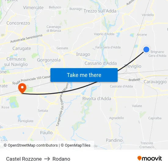Castel Rozzone to Rodano map