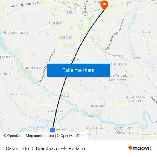 Castelletto Di Branduzzo to Rodano map