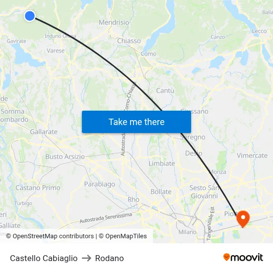 Castello Cabiaglio to Rodano map
