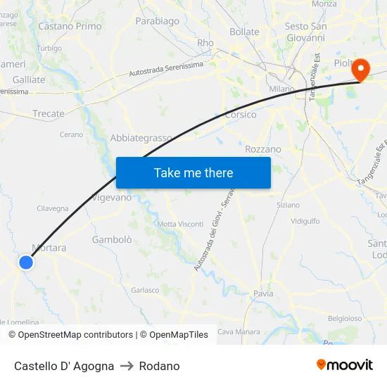 Castello D' Agogna to Rodano map