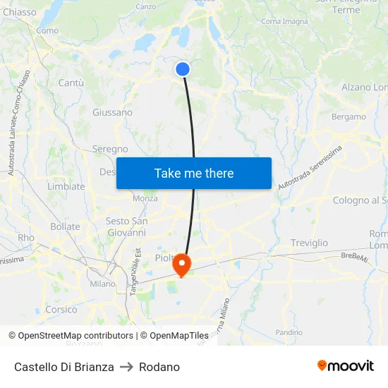 Castello di Brianza to Rodano map