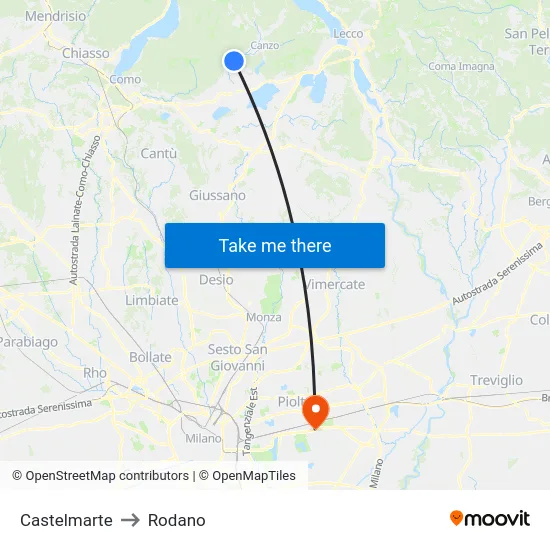 Castelmarte to Rodano map