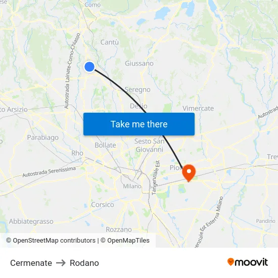 Cermenate to Rodano map