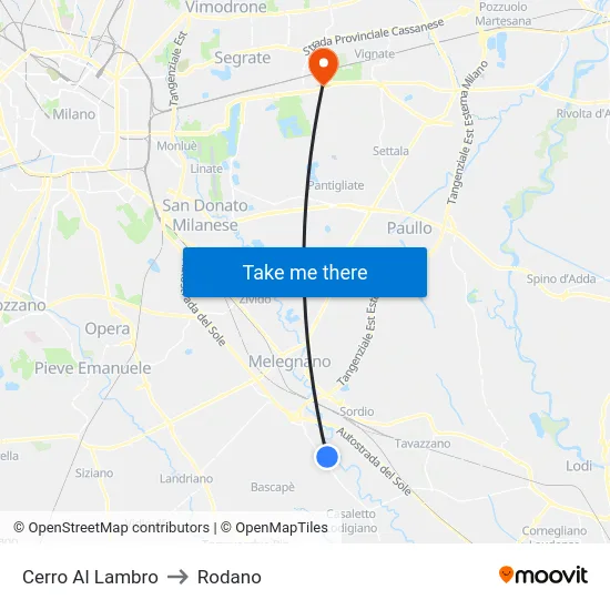 Cerro Al Lambro to Rodano map