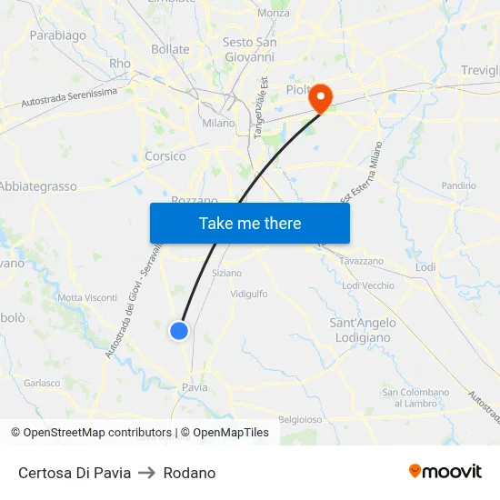 Certosa Di Pavia to Rodano map