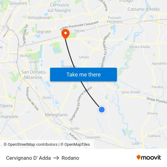 Cervignano d'Adda to Rodano map