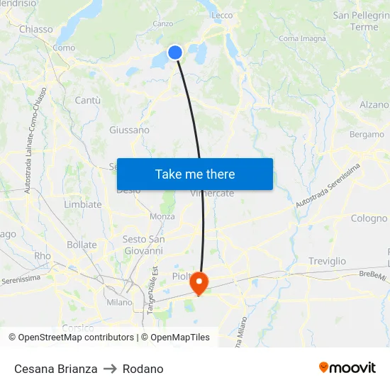 Cesana Brianza to Rodano map