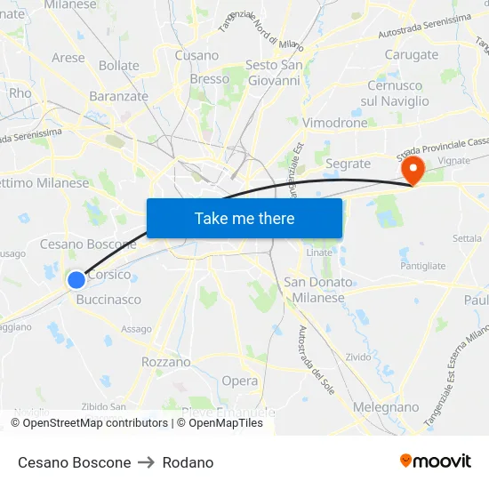 Cesano Boscone to Rodano map