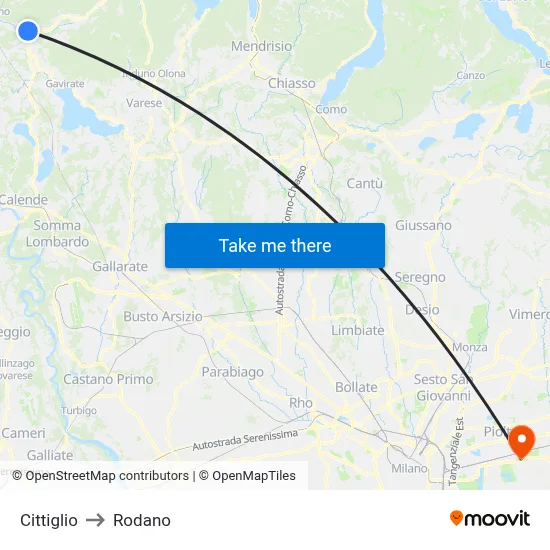 Cittiglio to Rodano map