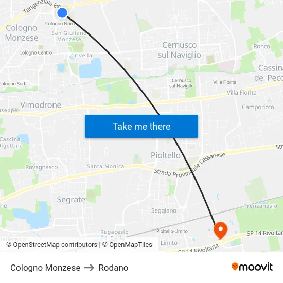 Cologno Monzese to Rodano map