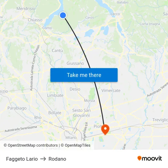 Faggeto Lario to Rodano map