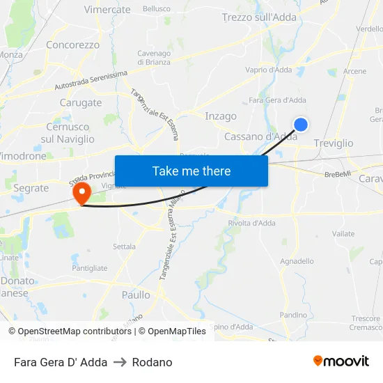 Fara Gera D' Adda to Rodano map