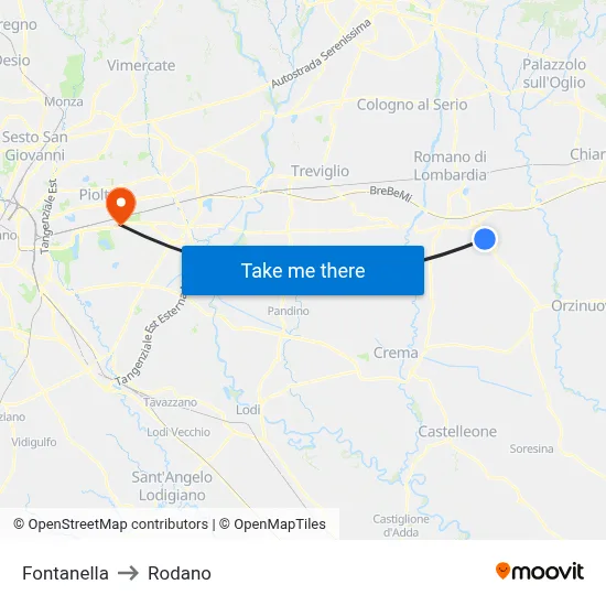 Fontanella to Rodano map