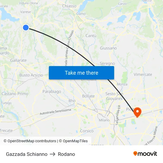 Gazzada Schianno to Rodano map