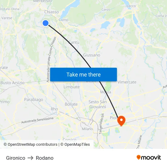 Gironico to Rodano map