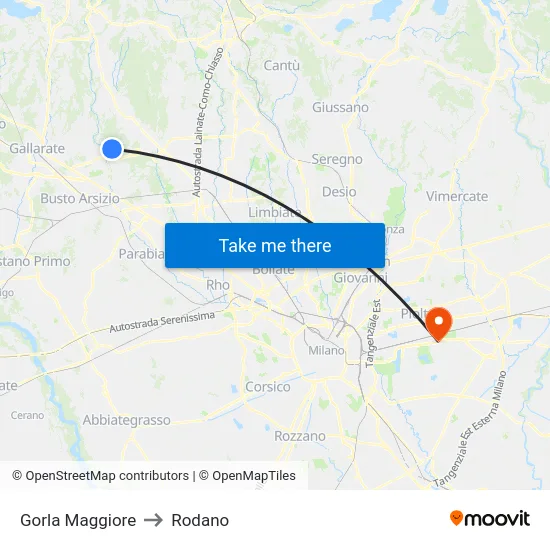 Gorla Maggiore to Rodano map