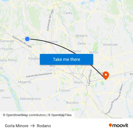 Gorla Minore to Rodano map