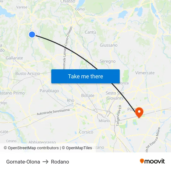 Gornate-Olona to Rodano map