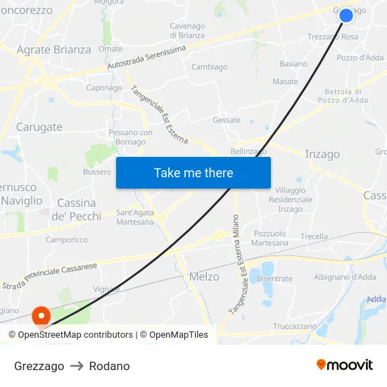 Grezzago to Rodano map