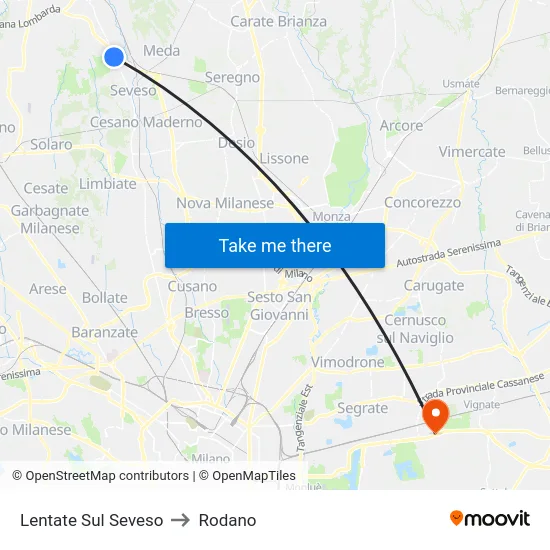 Lentate Sul Seveso to Rodano map