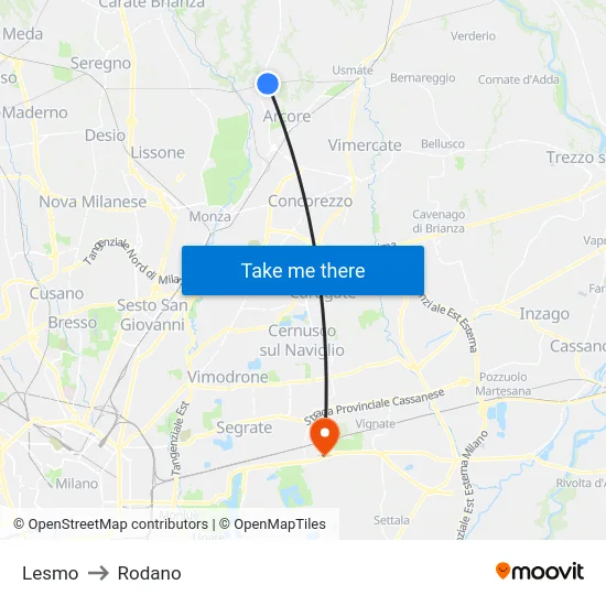 Lesmo to Rodano map