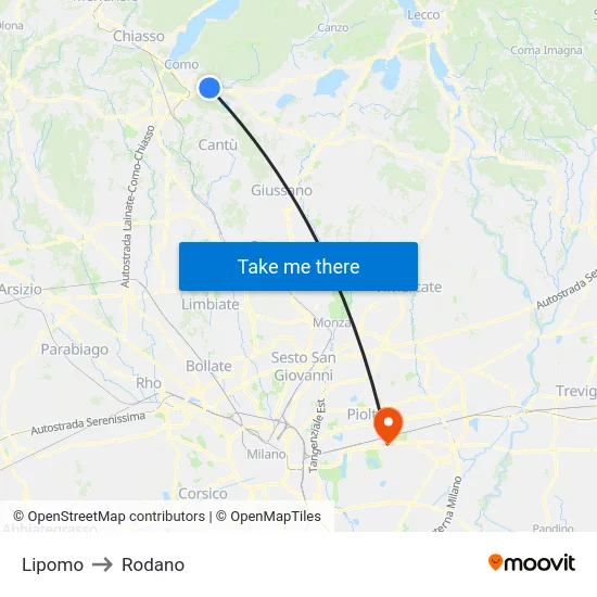 Lipomo to Rodano map