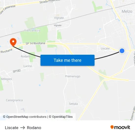 Liscate to Rodano map