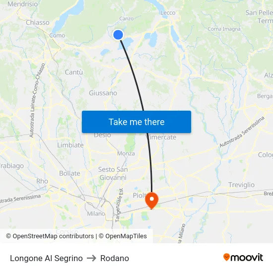 Longone Al Segrino to Rodano map