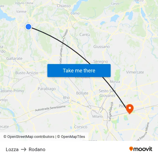 Lozza to Rodano map
