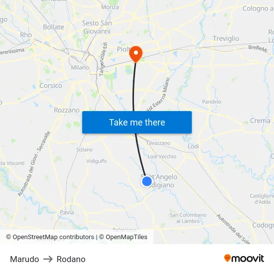 Marudo to Rodano map