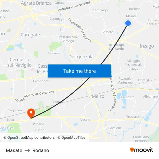 Masate to Rodano map