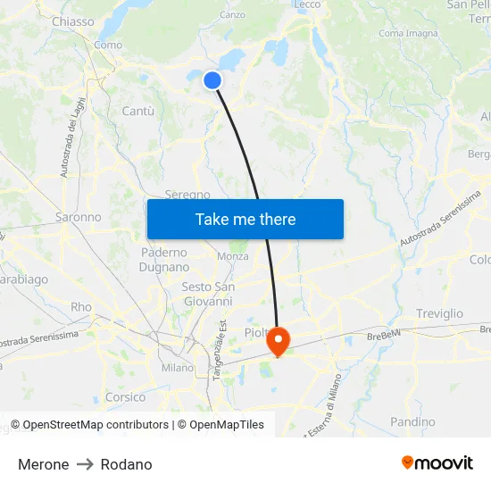 Merone to Rodano map