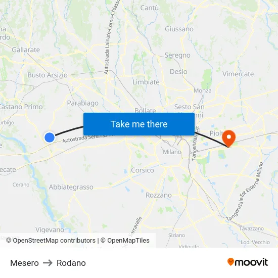 Mesero to Rodano map