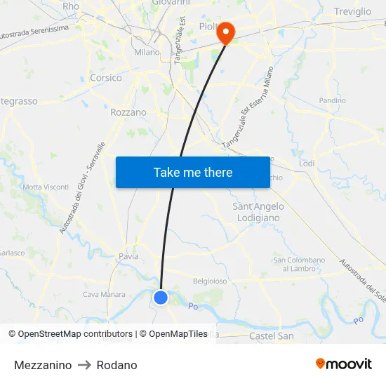 Mezzanino to Rodano map
