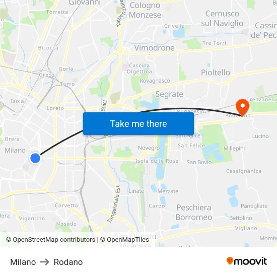 Milan to Rodano map