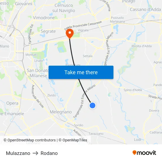 Mulazzano to Rodano map