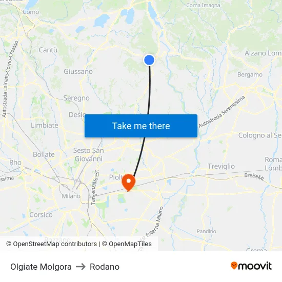 Olgiate Molgora to Rodano map