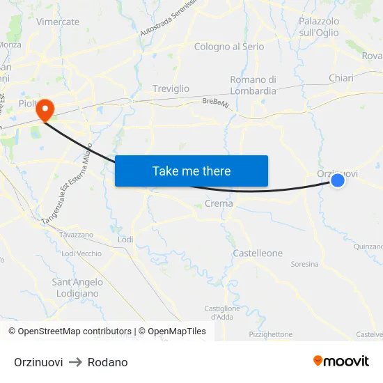 Orzinuovi to Rodano map