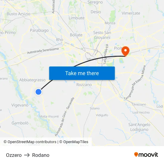 Ozzero to Rodano map