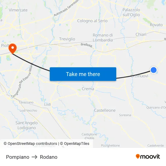 Pompiano to Rodano map